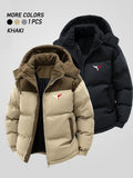 Men'S Winter Thickened Cotton Jacket, Hooded Patchwork Coat, Warm Casual Simple Style Outerwear, Men'S Winter Clothing, Winter Fashion Clothing