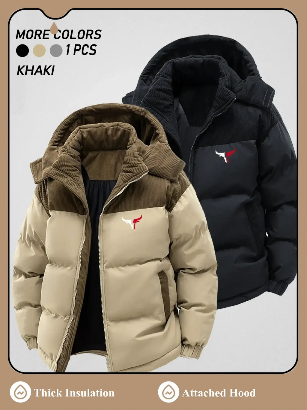Men'S Winter Thickened Cotton Jacket, Hooded Patchwork Coat, Warm Casual Simple Style Outerwear, Men'S Winter Clothing, Winter Fashion Clothing