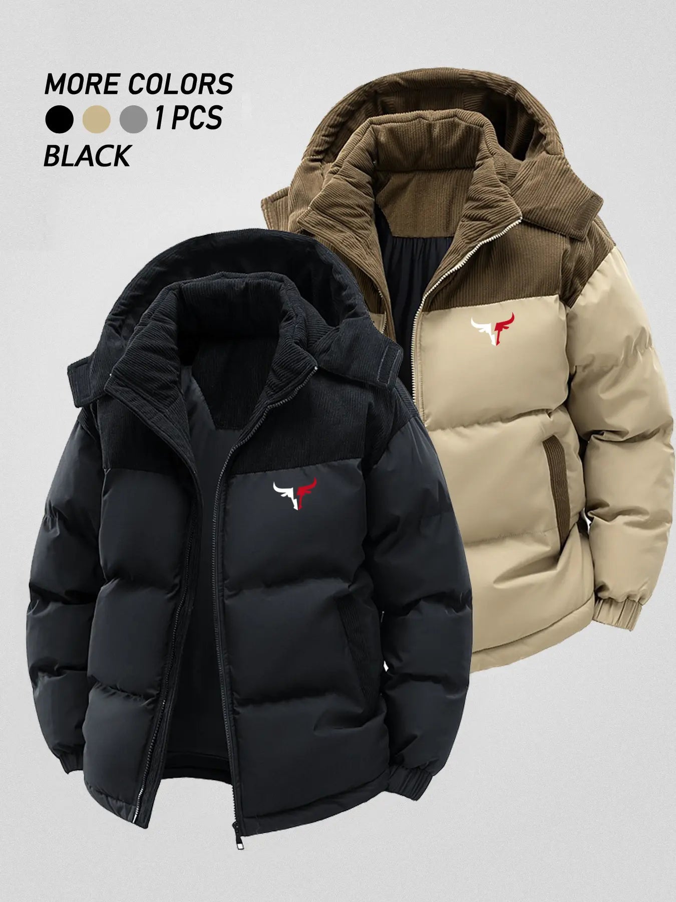Men'S Winter Thickened Cotton Jacket, Hooded Patchwork Coat, Warm Casual Simple Style Outerwear, Men'S Winter Clothing, Winter Fashion Clothing